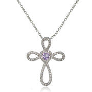 Sterling Silver Amethyst & White Topaz Heart Infinity Cross Necklace