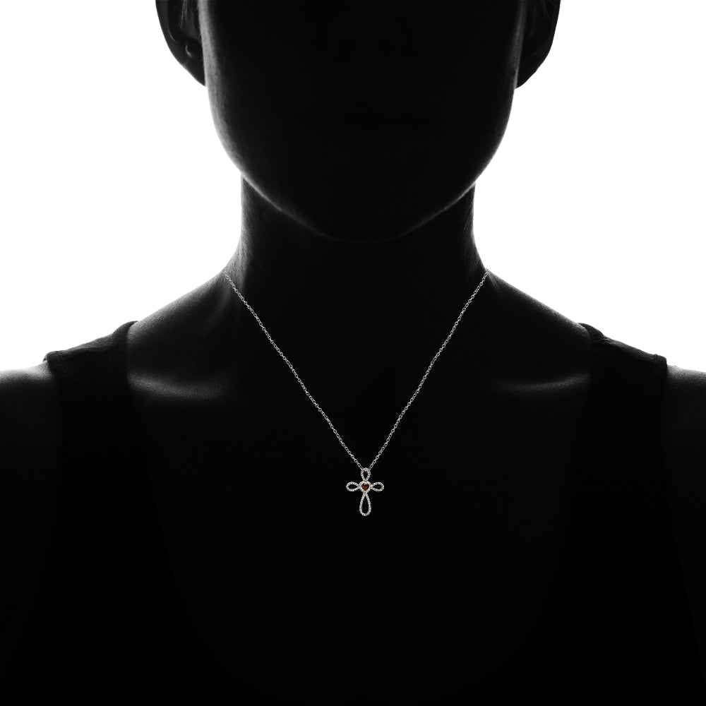 Sterling Silver Garnet & White Topaz Heart Infinity Cross Necklace-4