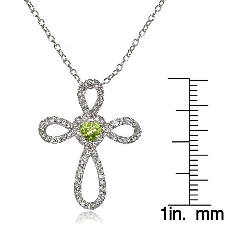 Sterling Silver Peridot & White Topaz Heart Infinity Cross Necklace-3