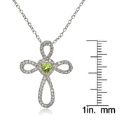 Sterling Silver Peridot & White Topaz Heart Infinity Cross Necklace