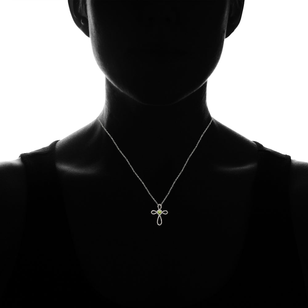 Sterling Silver Peridot & White Topaz Heart Infinity Cross Necklace-4
