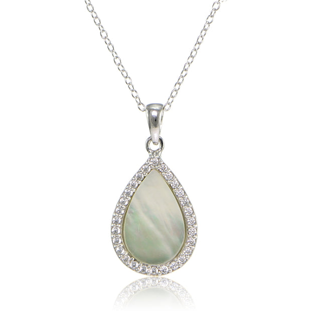 Sterling Silver Mother of Pearl and Cubic Zirconia Teardrop Necklace