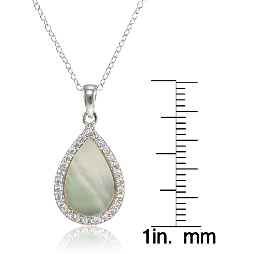 Sterling Silver Mother of Pearl and Cubic Zirconia Teardrop Necklace-3
