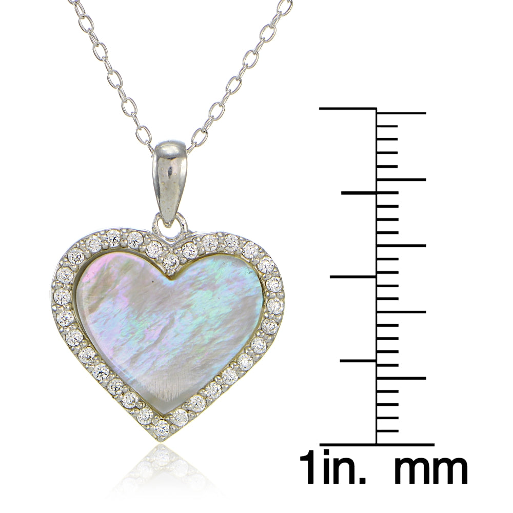 Sterling Silver Mother of Pearl and Cubic Zirconia Heart Necklace-3