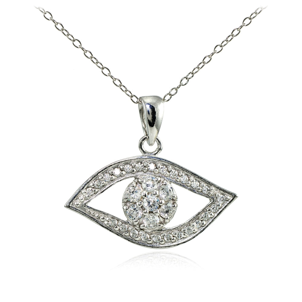 Sterling Silver Cubic Zirconia Evil Eye Flower Necklace
