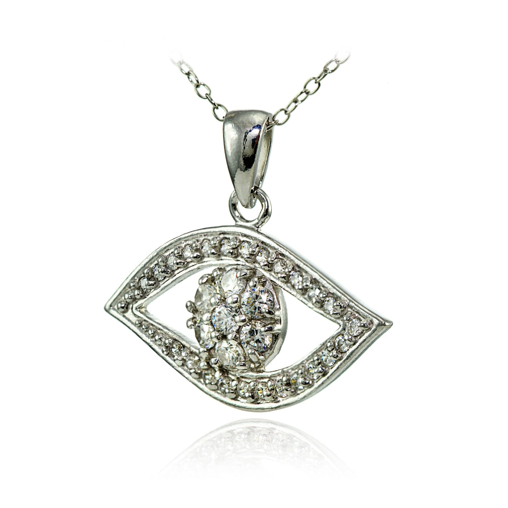 Sterling Silver Cubic Zirconia Evil Eye Flower Necklace-2
