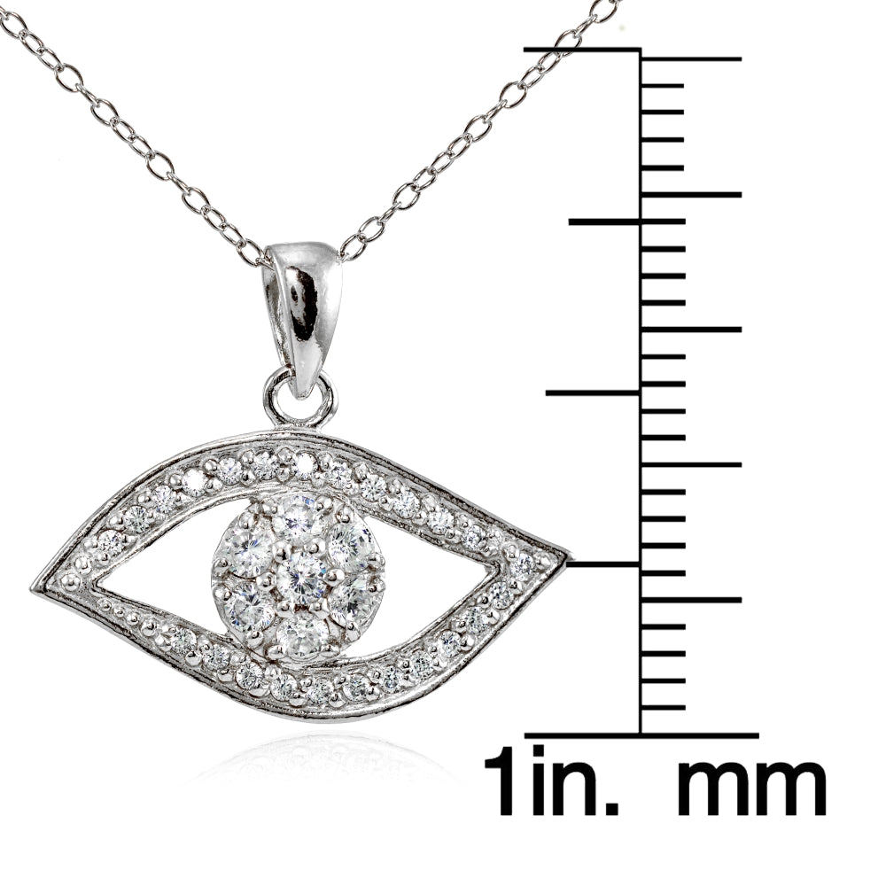 Sterling Silver Cubic Zirconia Evil Eye Flower Necklace-3