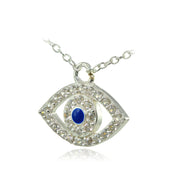 Sterling Silver Cubic Zirconia and Blue Enamel Evil Eye Necklace
