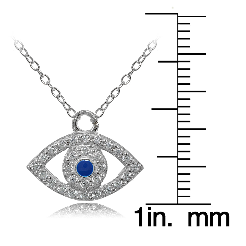 Sterling Silver Cubic Zirconia and Blue Enamel Evil Eye Necklace-3
