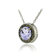 Sterling Silver Amethyst and Marcasite Halo Necklace