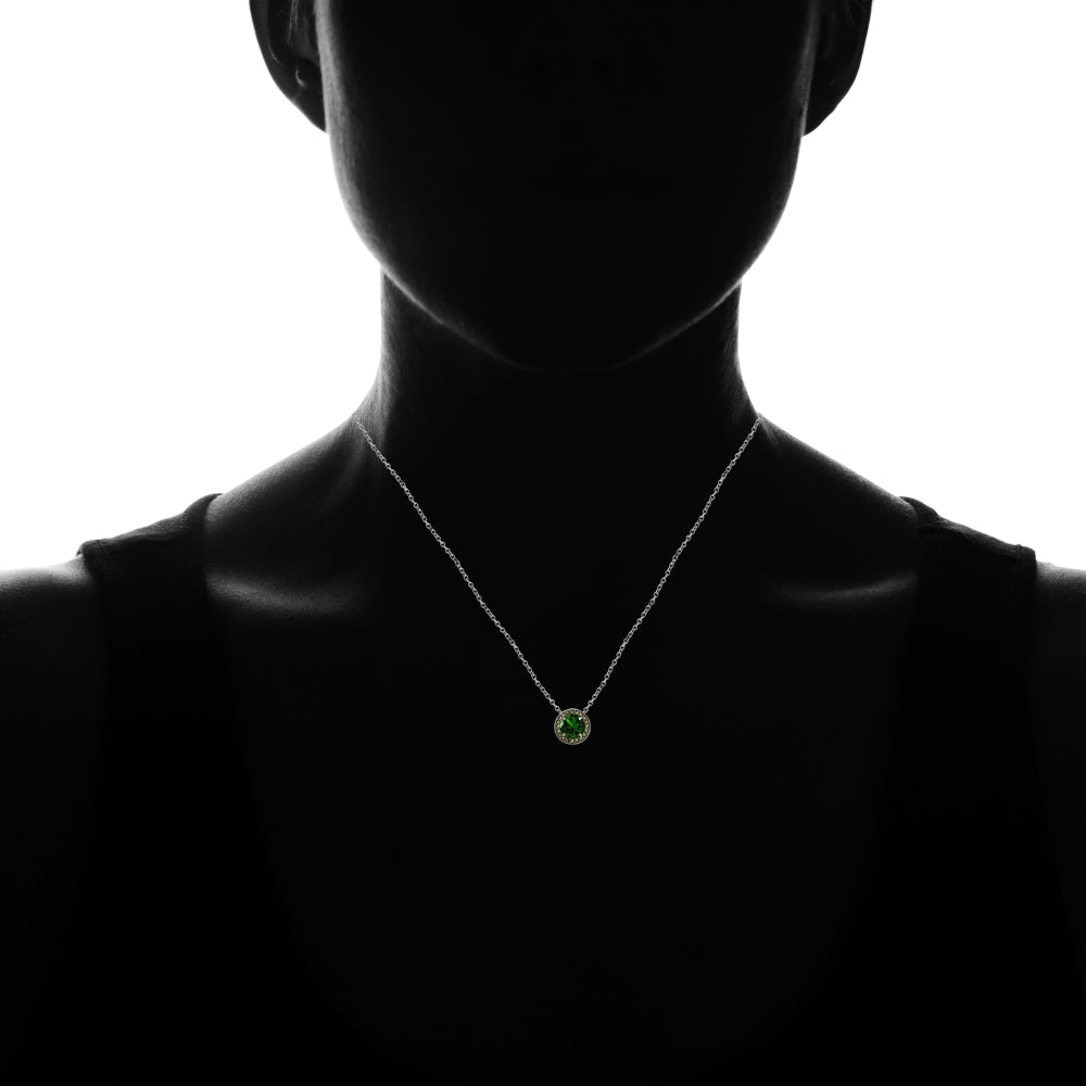 Sterling Silver Created Emerald and Marcasite Halo Necklace-4