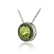 Sterling Silver Peridot and Marcasite Halo Necklace