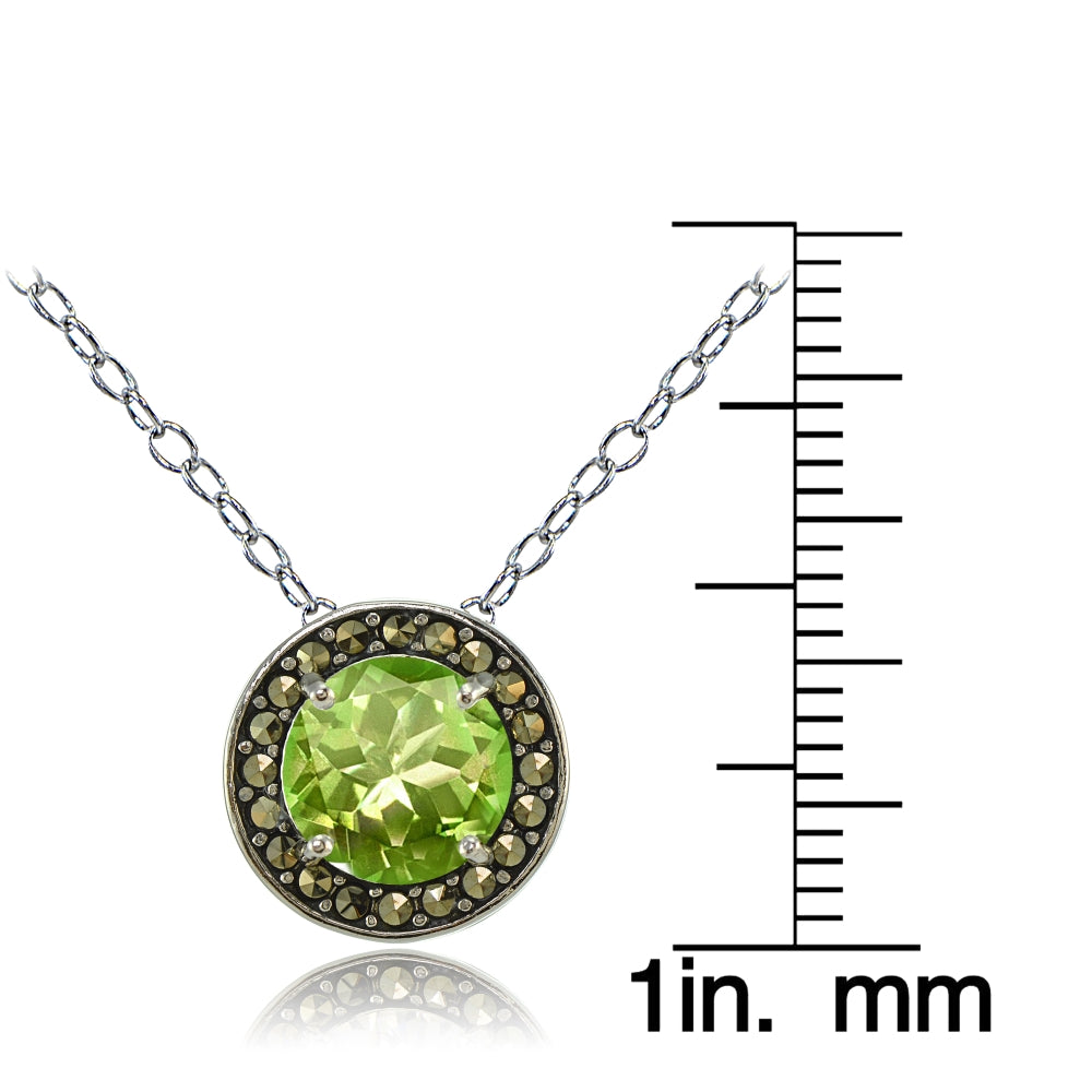 Sterling Silver Peridot and Marcasite Halo Necklace-3