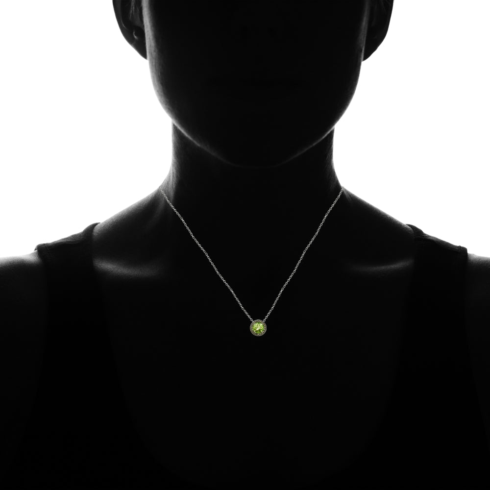 Sterling Silver Peridot and Marcasite Halo Necklace-4