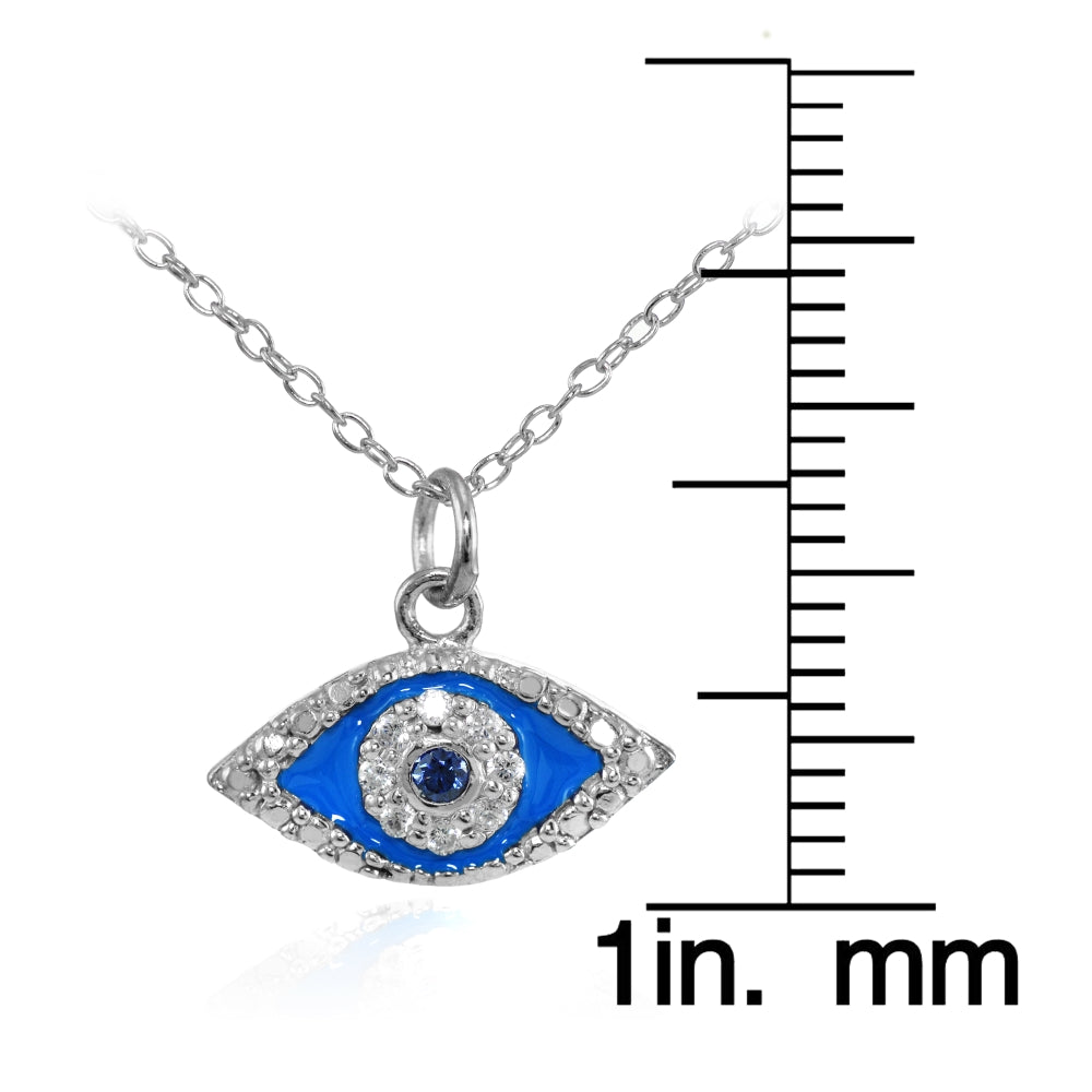 Sterling Silver Blue Cubic Zirconia and Blue  Enamel Evil Eye Necklace-3