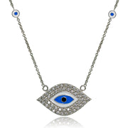 Sterling Silver Cubic Zirconia and Multi Colored Enamel Evil Eye Necklace