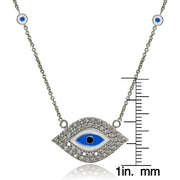 Sterling Silver Cubic Zirconia and Multi Colored Enamel Evil Eye Necklace
