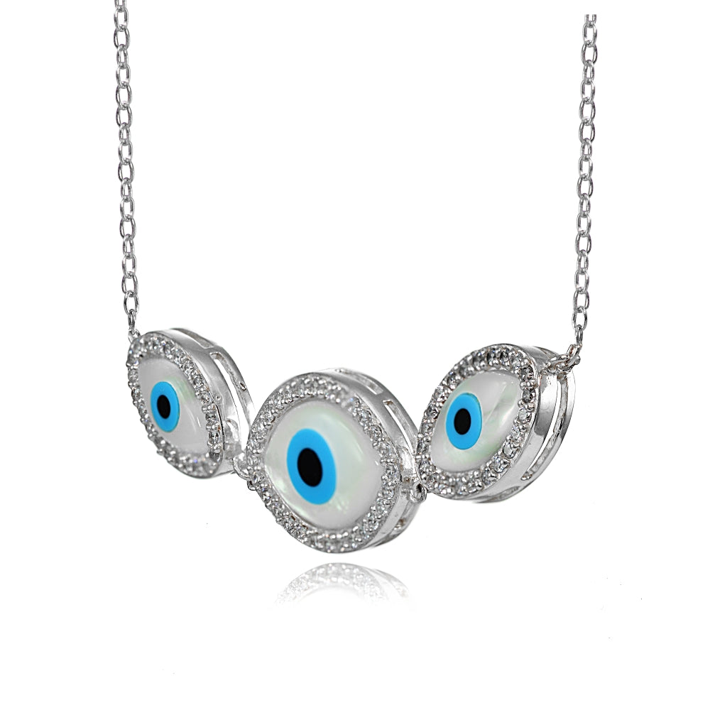 Sterling Silver Cubic Zirconia Triple Evil Eye Necklace-2