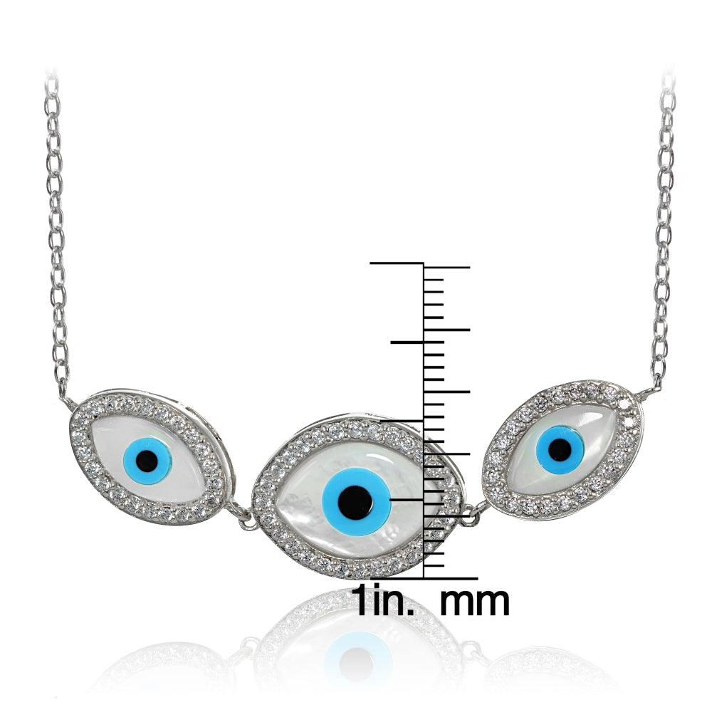 Sterling Silver Cubic Zirconia Triple Evil Eye Necklace-3
