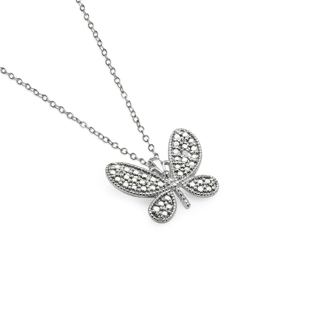 Sterling Silver Butterfly Diamond Accent Pendant Necklace, JK-I3