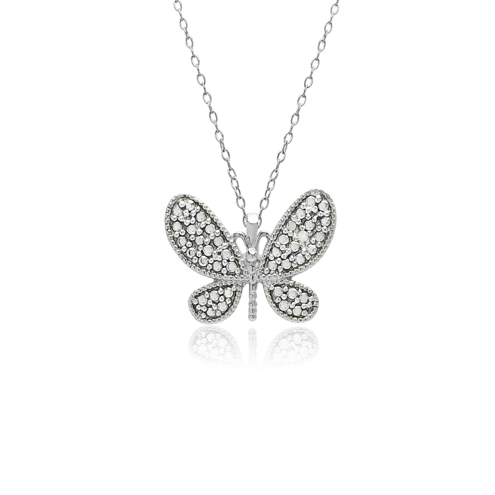 Sterling Silver Butterfly Diamond Accent Pendant Necklace, JK-I3-2