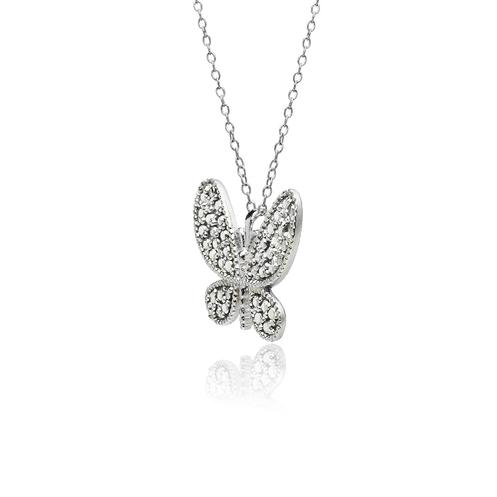 Sterling Silver Butterfly Diamond Accent Pendant Necklace, JK-I3-3