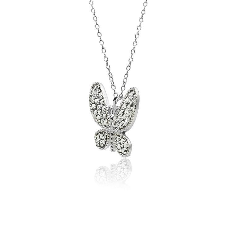 Sterling Silver Butterfly Diamond Accent Pendant Necklace, JK-I3