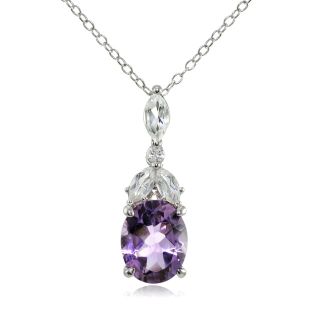 Sterling Silver Amethyst and White Topaz Oval Necklace