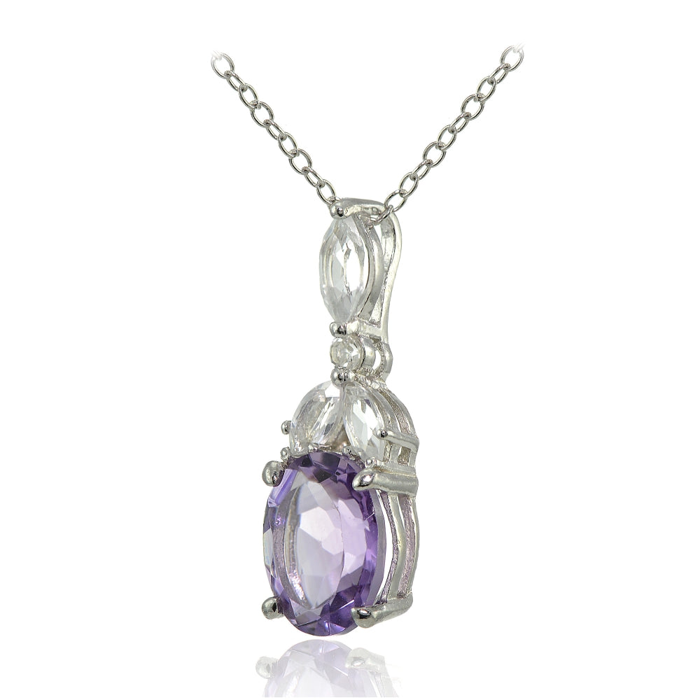 Sterling Silver Amethyst and White Topaz Oval Necklace-2