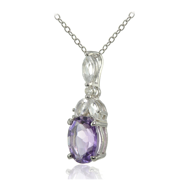 Sterling Silver Amethyst and White Topaz Oval Necklace