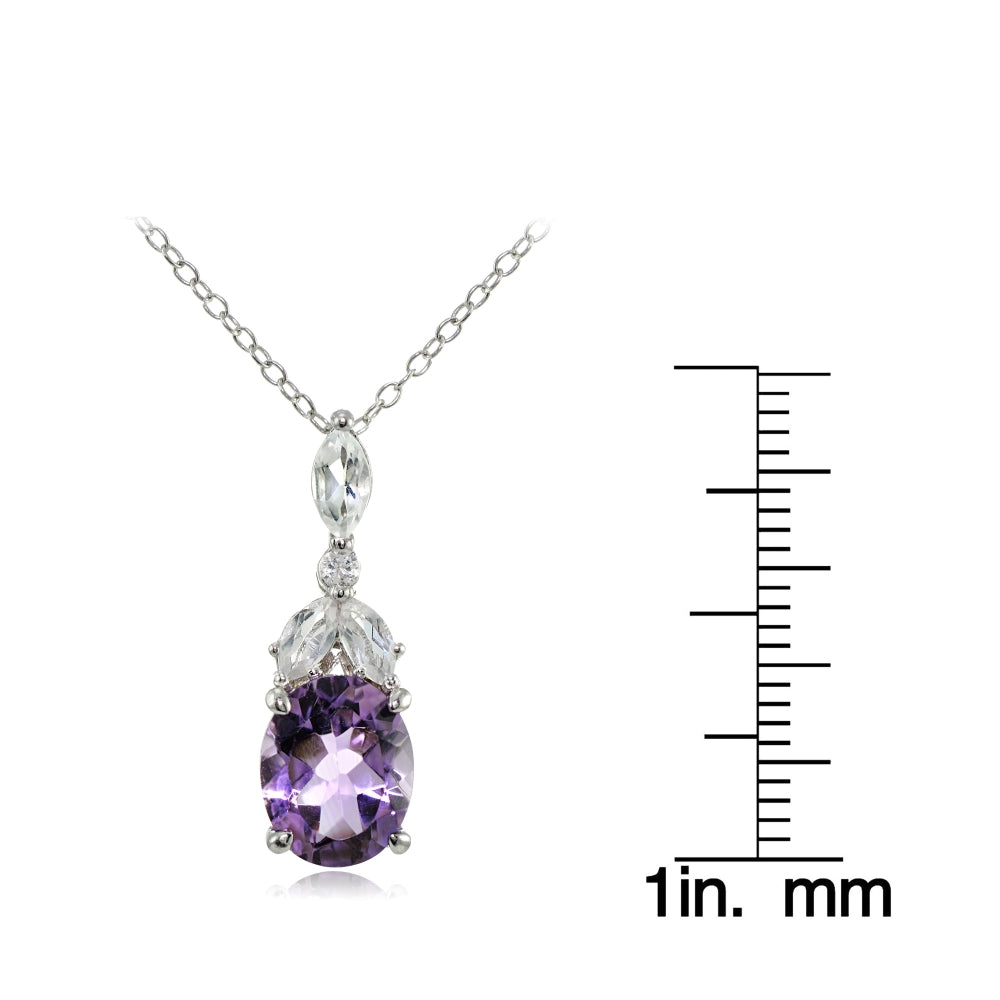 Sterling Silver Amethyst and White Topaz Oval Necklace-3