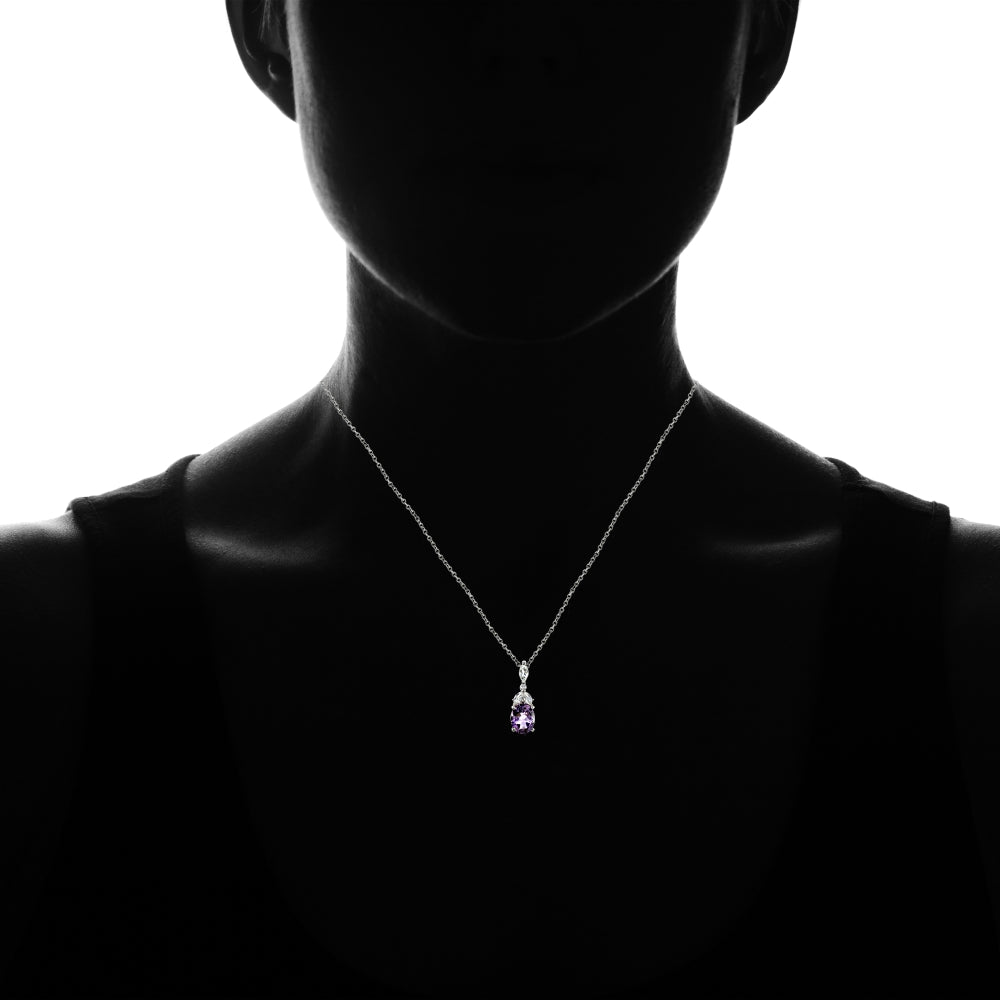 Sterling Silver Amethyst and White Topaz Oval Necklace-4