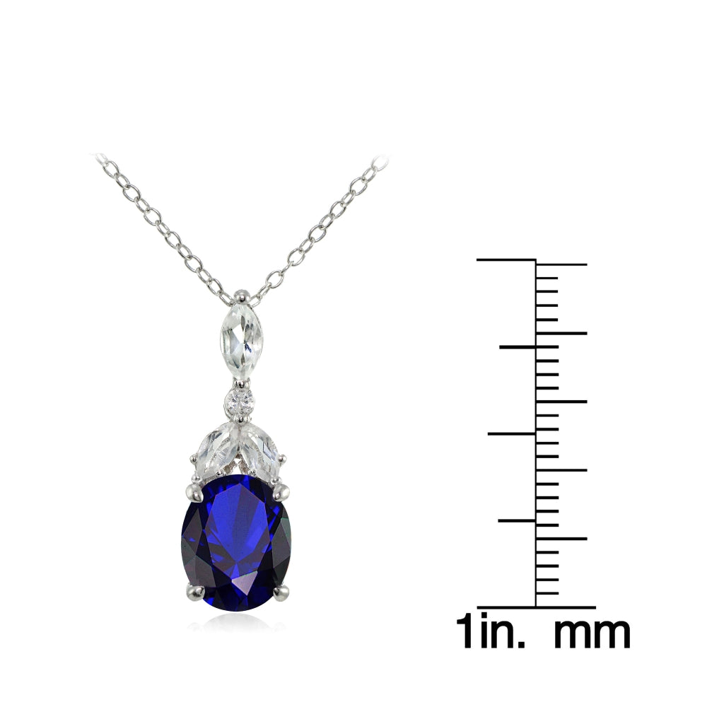 Sterling Silver Created Blue Sapphire and White Topaz Oval Necklace-3