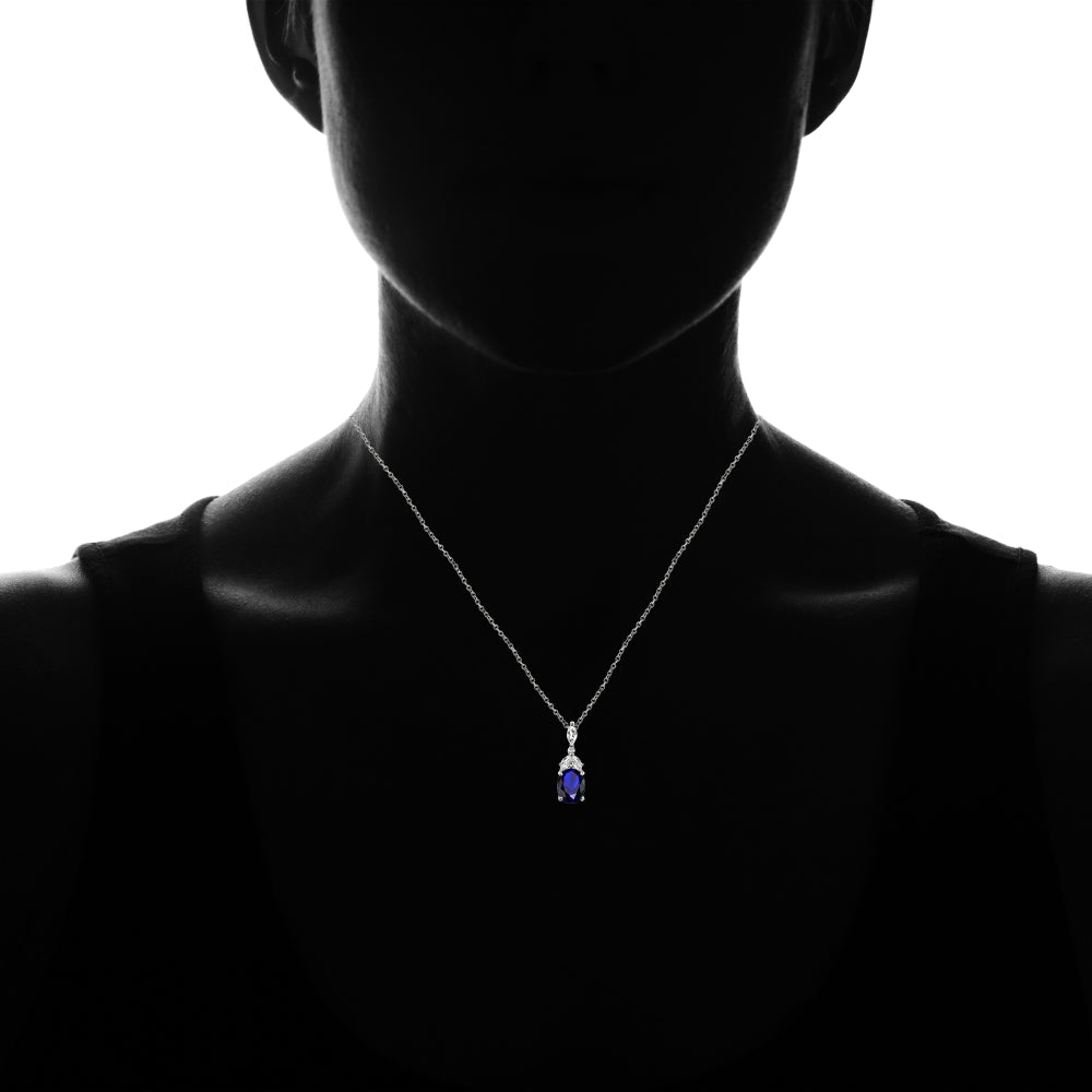 Sterling Silver Created Blue Sapphire and White Topaz Oval Necklace-4