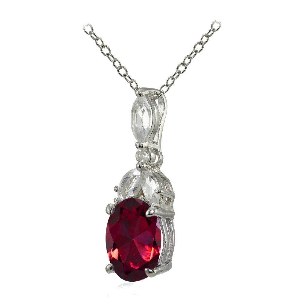 Sterling Silver Created Ruby and White Topaz Oval Necklace-2