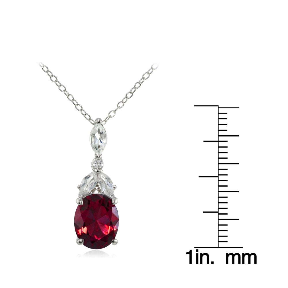 Sterling Silver Created Ruby and White Topaz Oval Necklace-3
