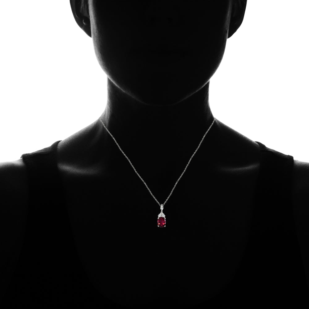 Sterling Silver Created Ruby and White Topaz Oval Necklace-4