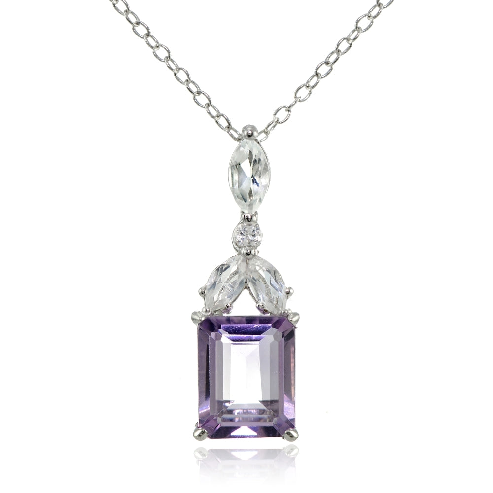 Sterling Silver Amethyst and White Topaz Emerald-Cut Necklace