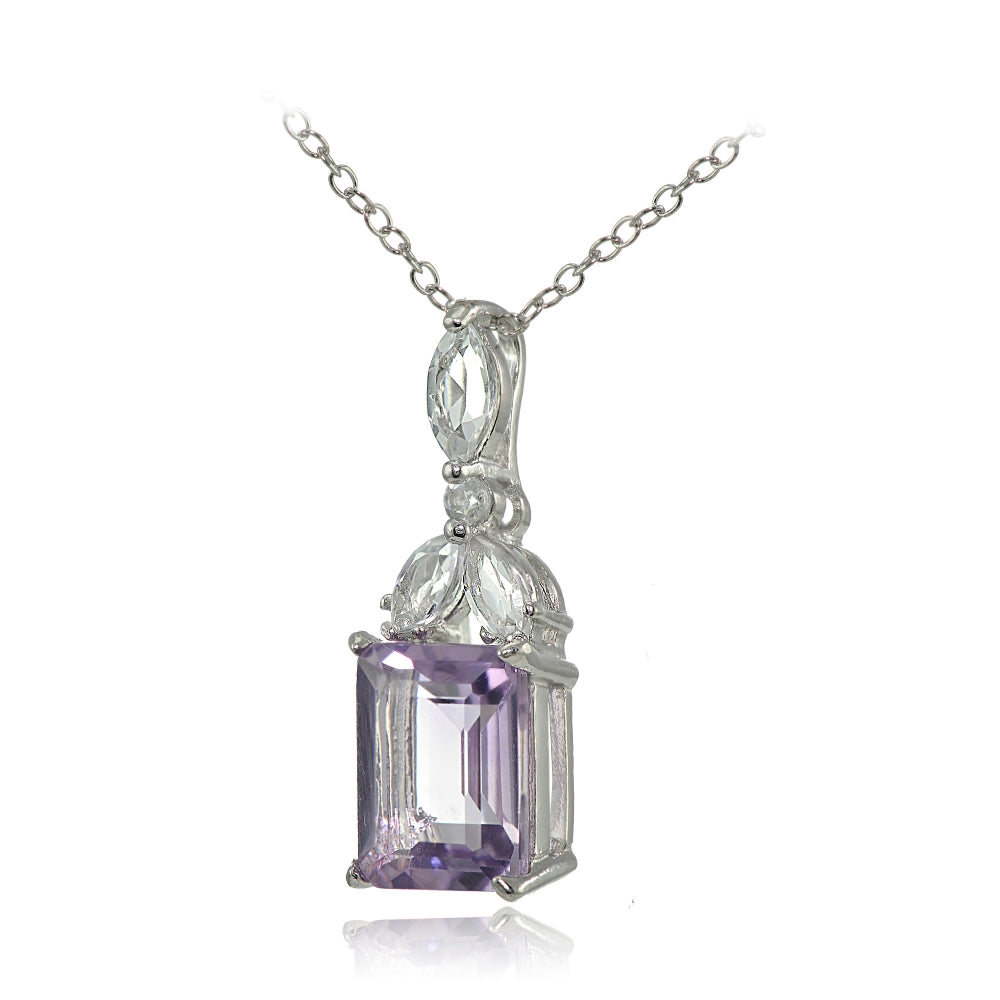 Sterling Silver Amethyst and White Topaz Emerald-Cut Necklace-2