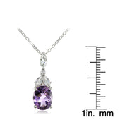 Sterling Silver Amethyst and White Topaz Emerald-Cut Necklace