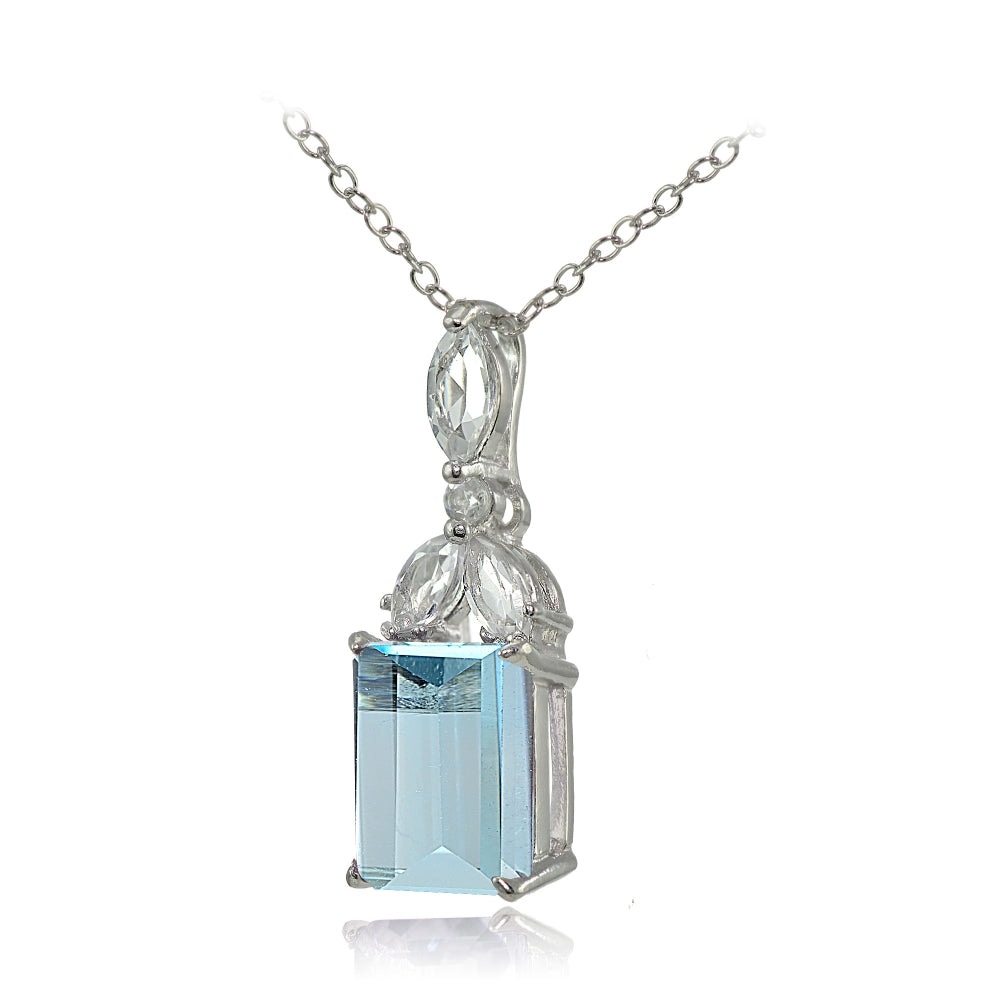 Sterling Silver Blue Topaz and White Topaz Emerald-Cut Necklace-2