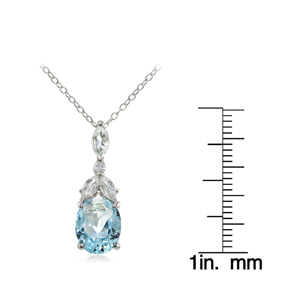 Sterling Silver Blue Topaz and White Topaz Emerald-Cut Necklace-3