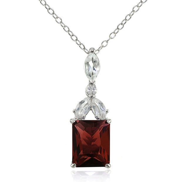 Sterling Silver Garnet and White Topaz Emerald-Cut Necklace
