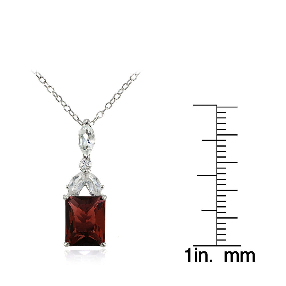 Sterling Silver Garnet and White Topaz Emerald-Cut Necklace-3