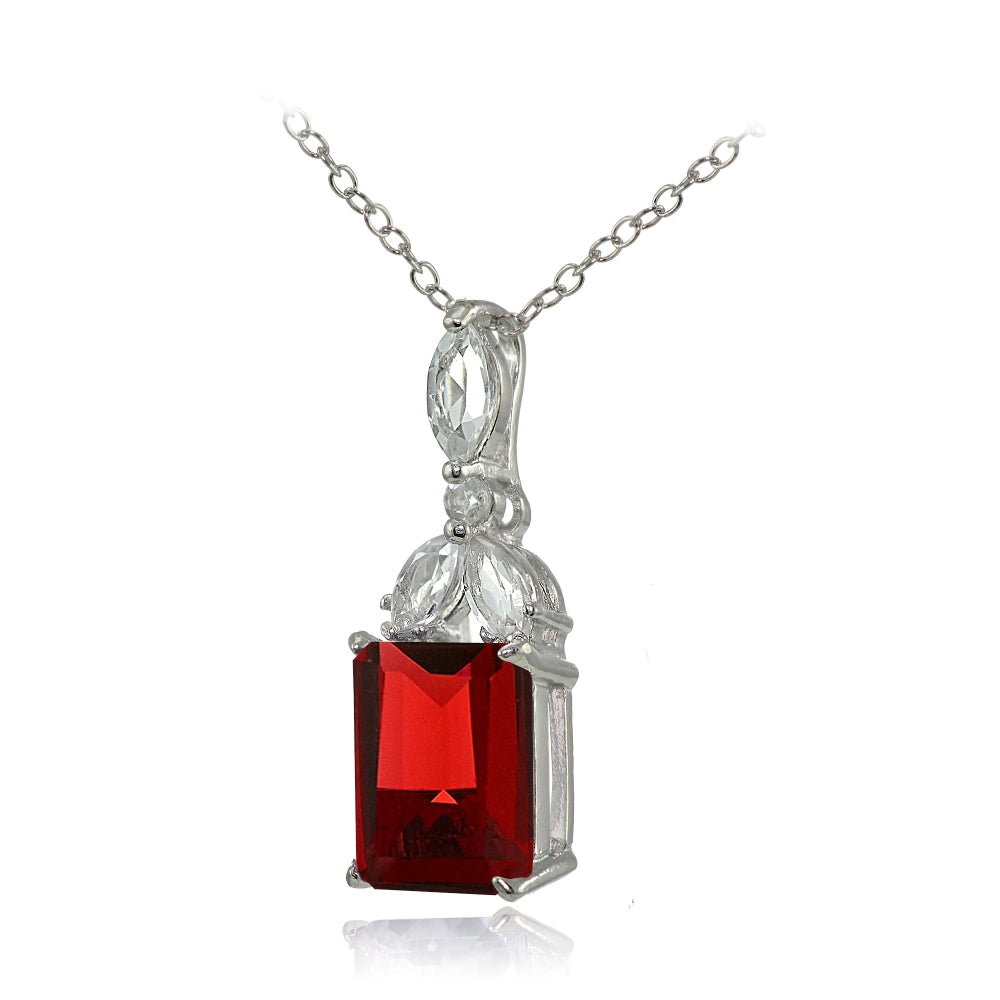 Sterling Silver Created Ruby and White Topaz Emerald-Cut Necklace-2