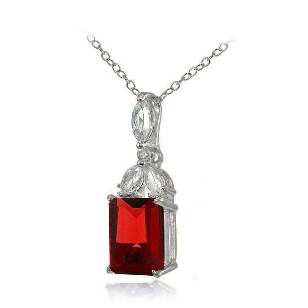 Sterling Silver Created Ruby and White Topaz Emerald-Cut Necklace