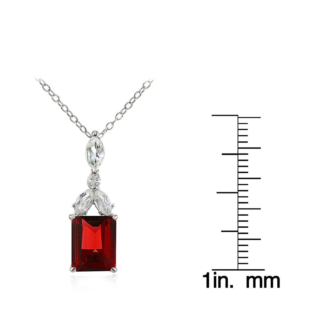 Sterling Silver Created Ruby and White Topaz Emerald-Cut Necklace-3