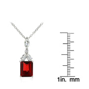 Sterling Silver Created Ruby and White Topaz Emerald-Cut Necklace