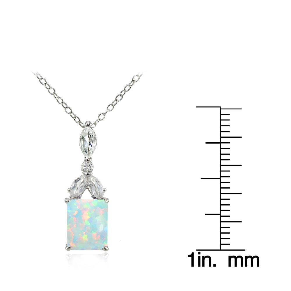 Sterling Silver Created White Opal and White Topaz Emerald-Cut Necklace-3