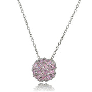 Sterling Silver Baguette and Round-Cut Light Pink Cubic Zirconia Cluster Round Circle Necklace